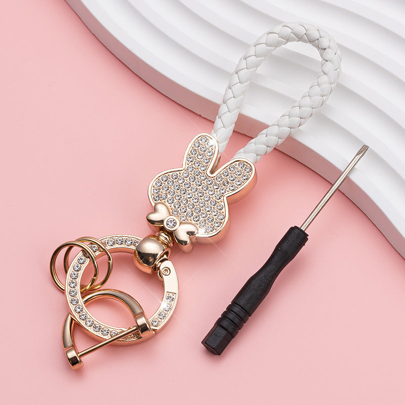 Wholesale Diamond Bunny Zinc Alloy Keychain Fashion Braided Rope